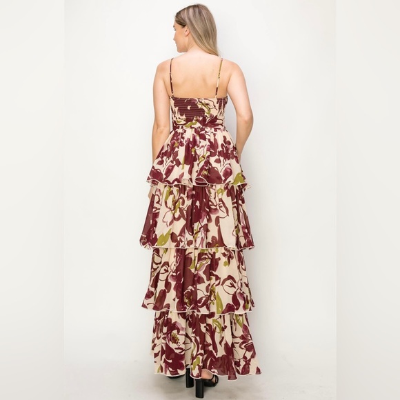 Floral Print  Multicolor Sleeveless Smocked Tiered Maxi Dress - Picture 5 of 5